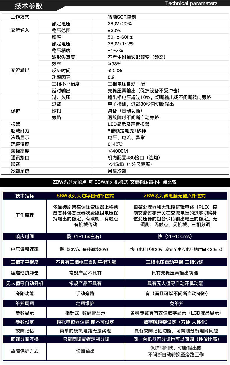 單相穩壓器220V技術參數